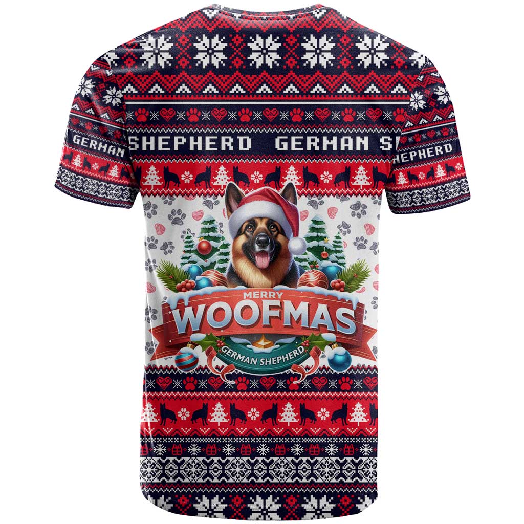 German Shepherd Merry Woofmas T-Shirt Christmas Dog Art Style Graphic Tee