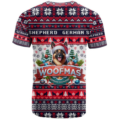 German Shepherd Merry Woofmas T-Shirt Christmas Dog Art Style Graphic Tee