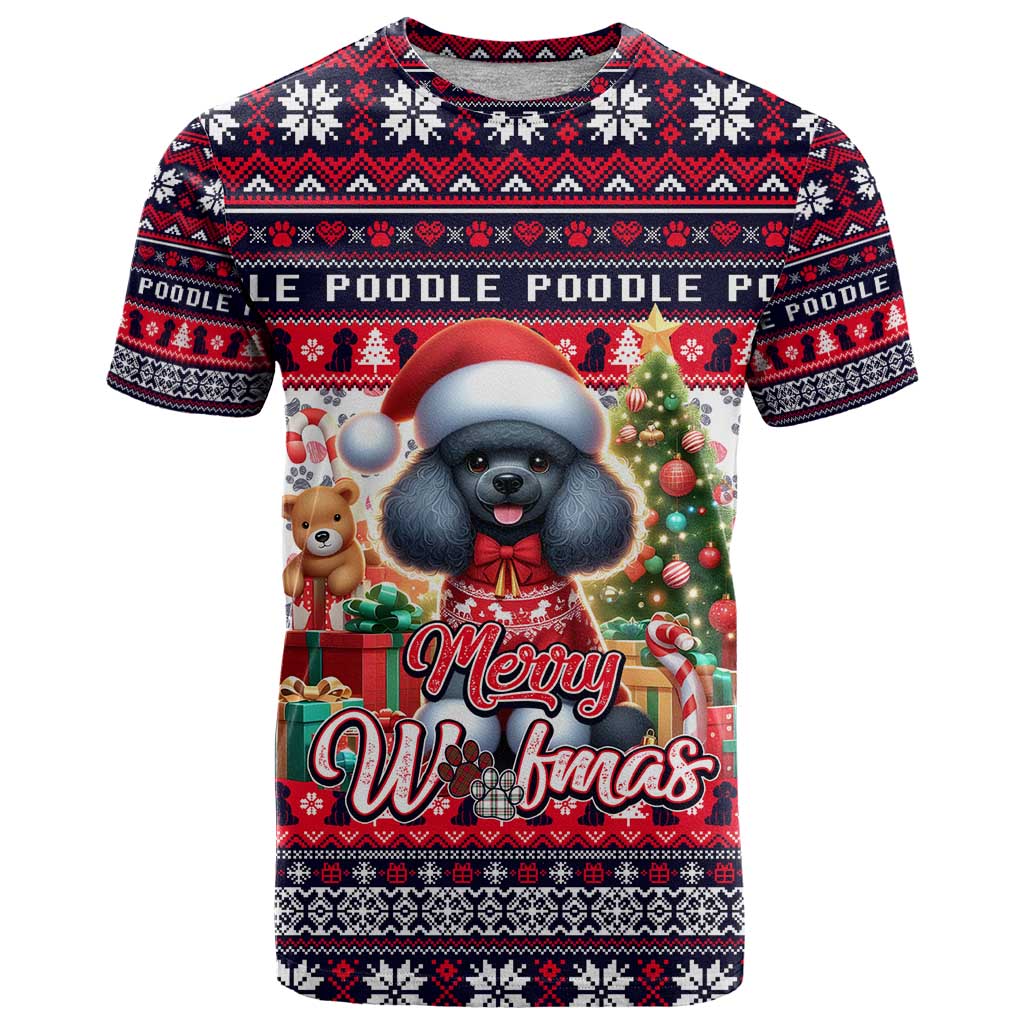 Poodle Merry Woofmas T-Shirt Christmas Dog Art Style Graphic Tee