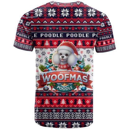 Poodle Merry Woofmas T-Shirt Christmas Dog Art Style Graphic Tee