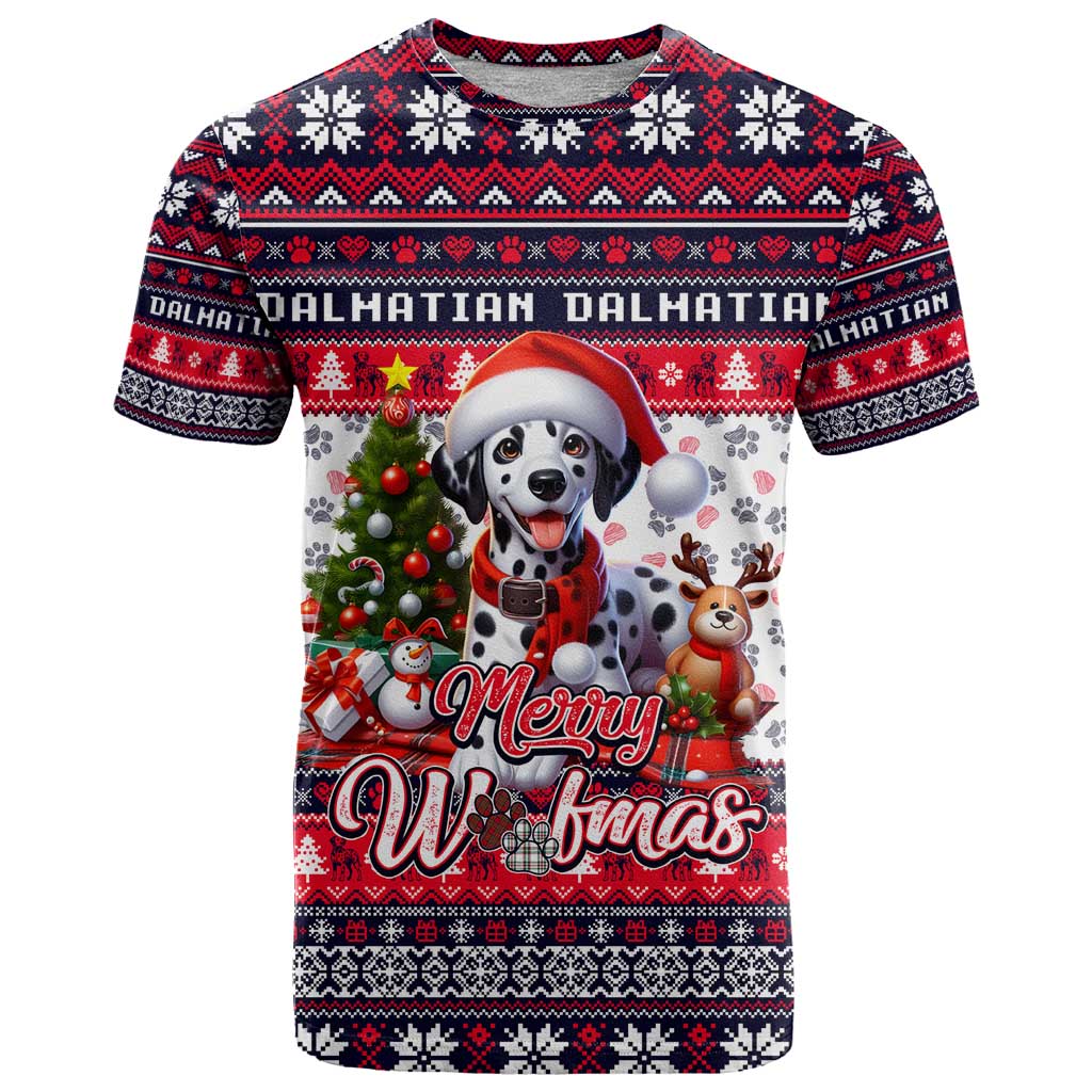 Dalmatian Merry Woofmas T-Shirt Christmas Dog Art Style Graphic Tee