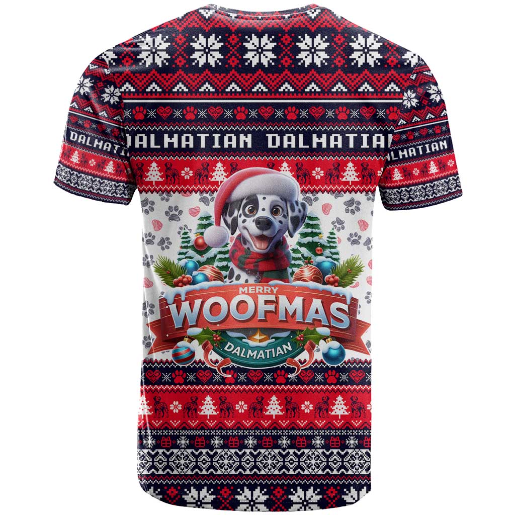 Dalmatian Merry Woofmas T-Shirt Christmas Dog Art Style Graphic Tee