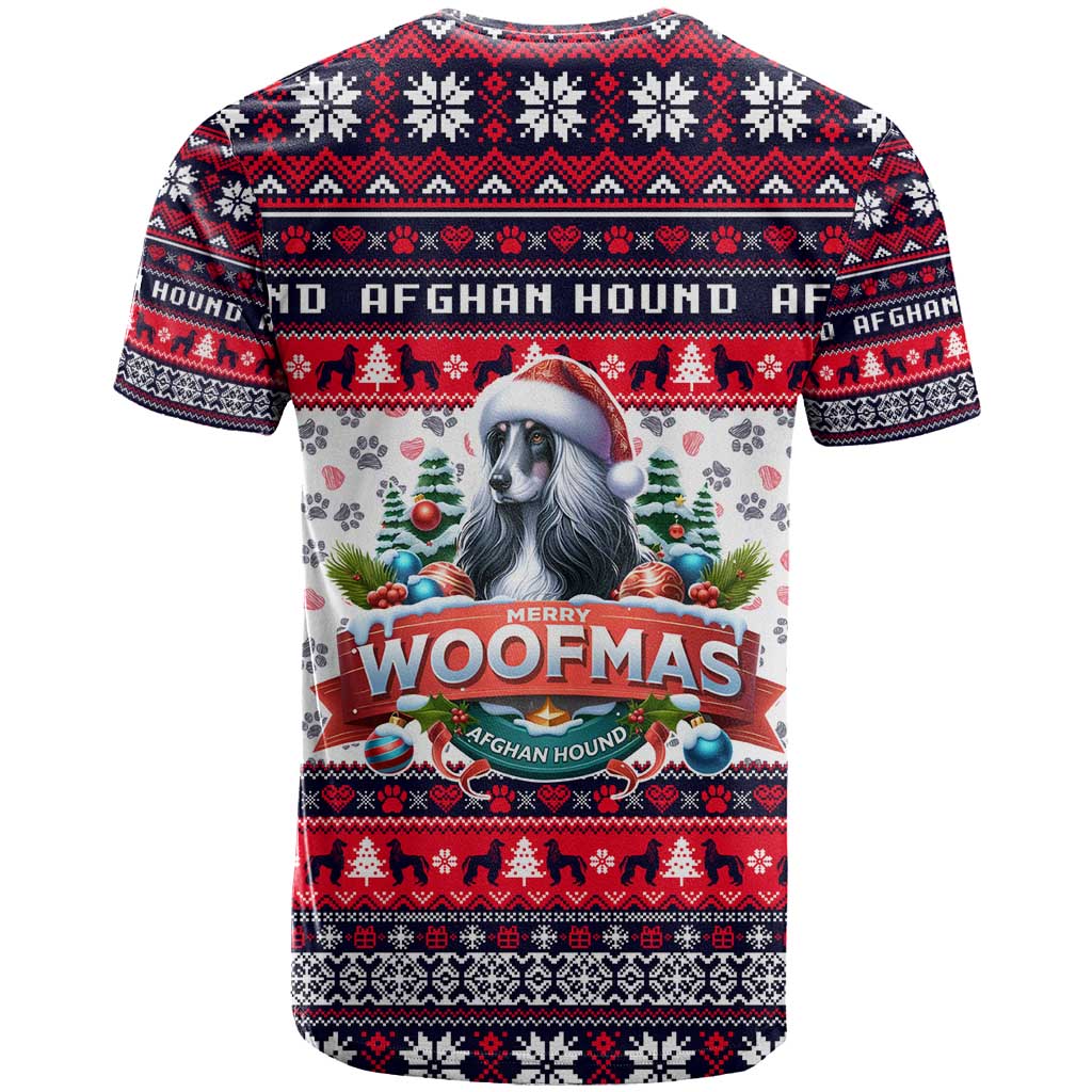 Afghan Hound Merry Woofmas T-Shirt Christmas Dog Art Style Graphic Tee
