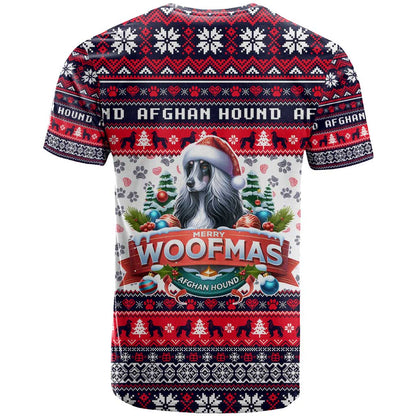 Afghan Hound Merry Woofmas T-Shirt Christmas Dog Art Style Graphic Tee