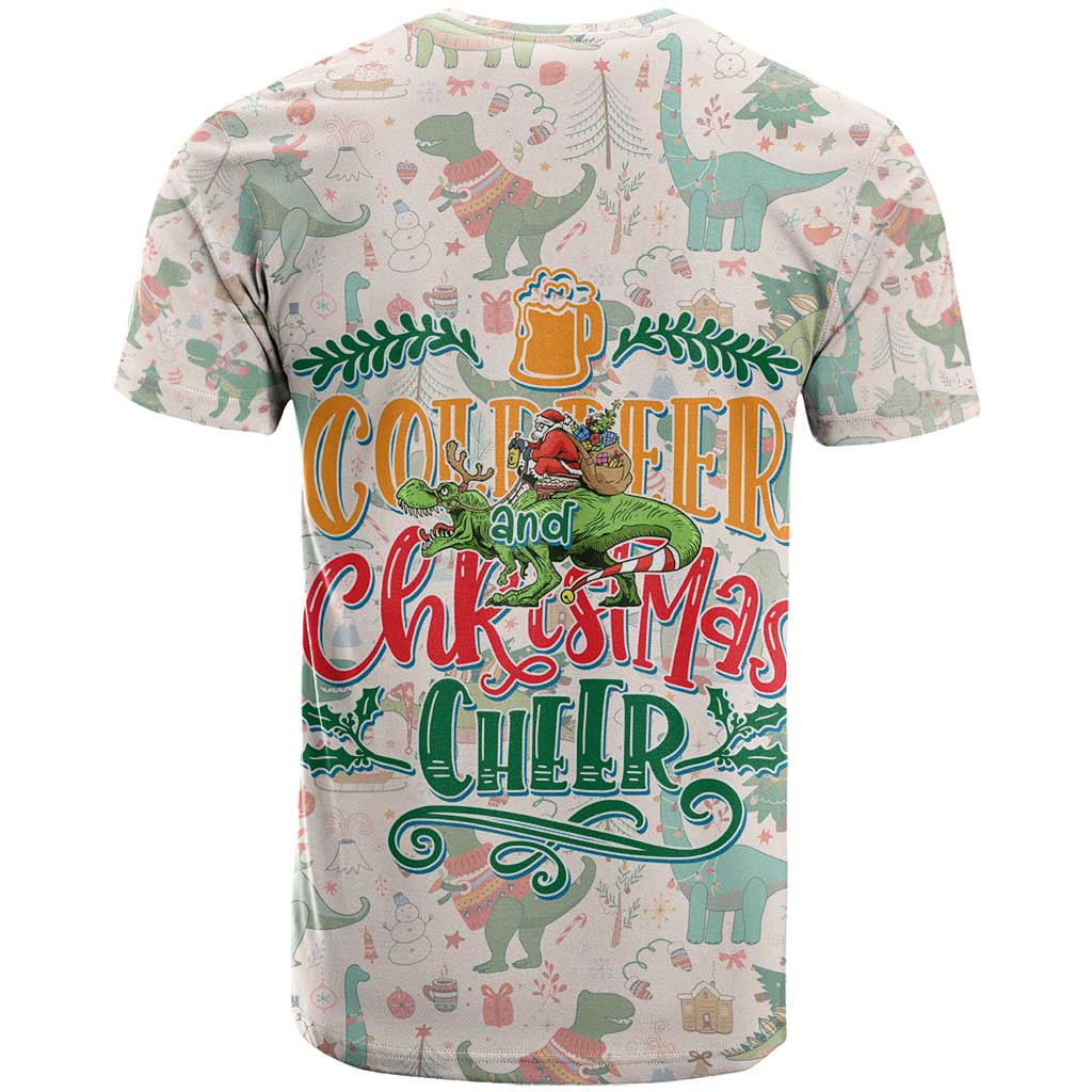 Cheer Santa Claus T-Rex T-Shirt Merry Beermas Christmas Graphic Tee