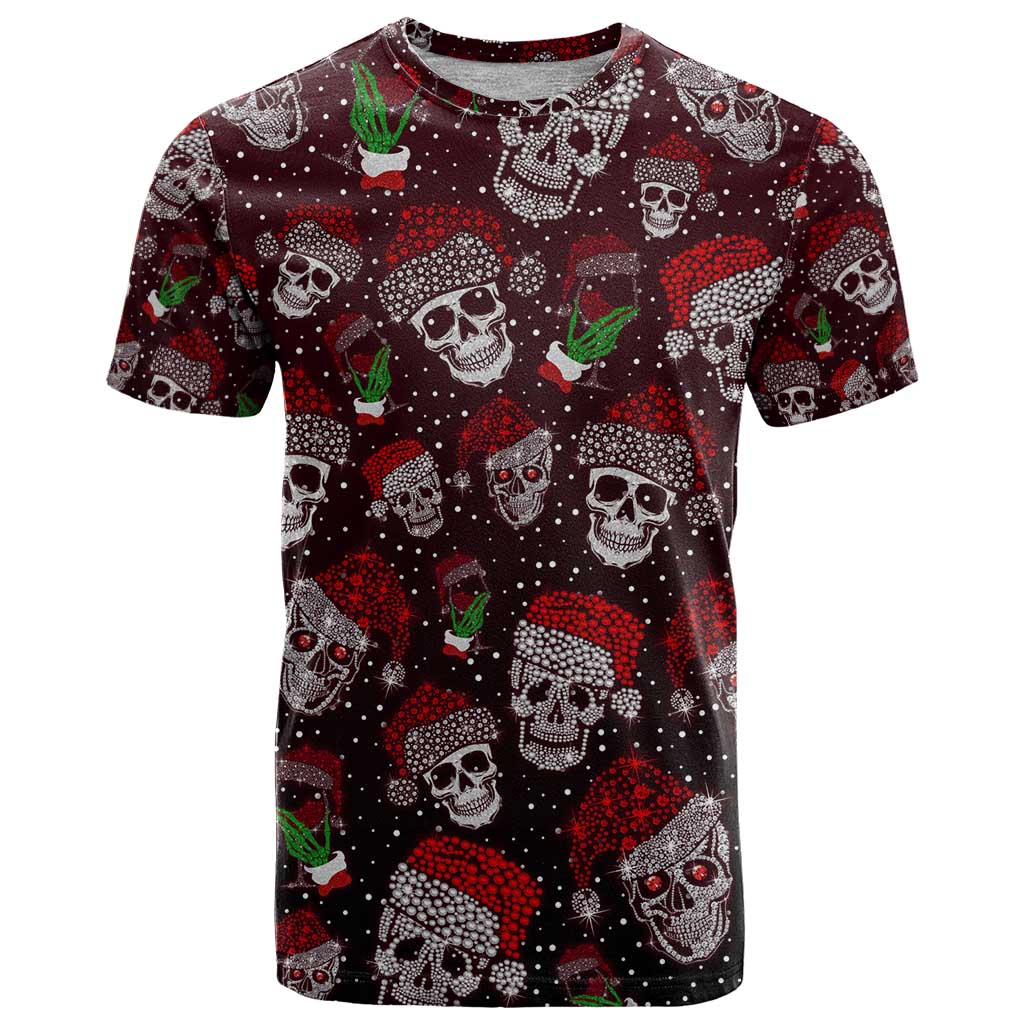 Xmas Skulls Love Christmas Cocktails T-Shirt Graphic Tee