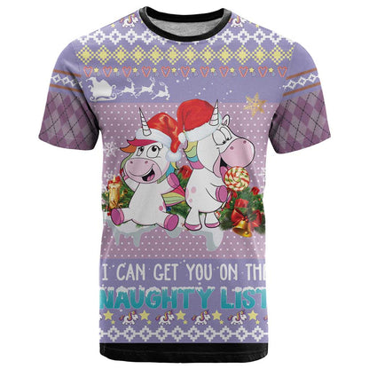 Unicorn Naughty List T-Shirt Christmas Funny Graphic Tee