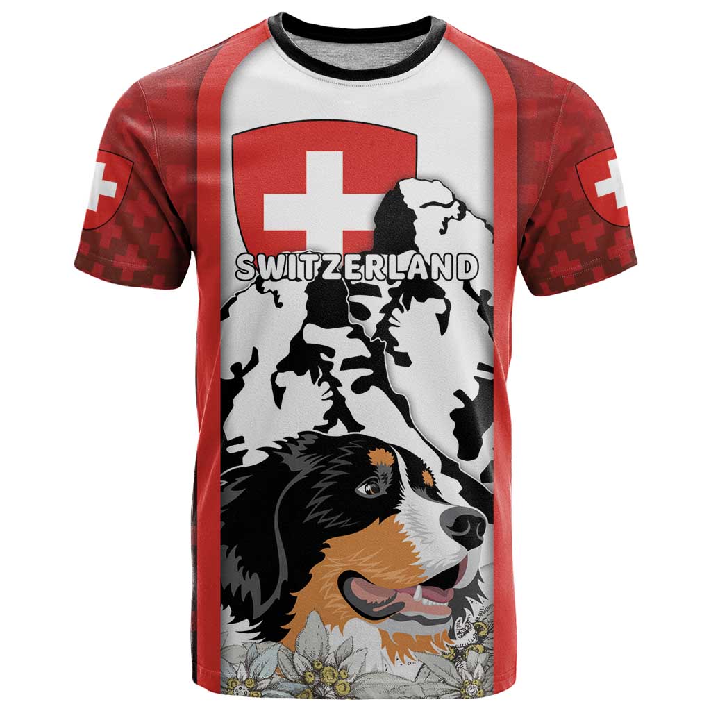 Switzerland Bernese Mountain Dog T-Shirt Edelweiss Coat Of Arms Graphic Tee