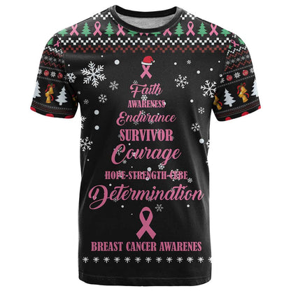 Christmas Tree Breast Cancer T-Shirt Survivor Graphic Tee