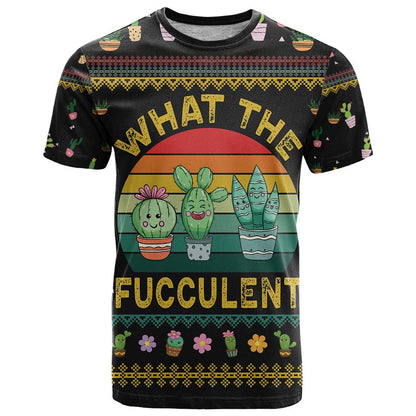 Cacuts Christmas T-Shirt Cactus What the Fucculent Graphic Tee