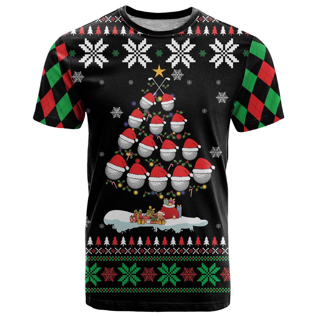 Golf Christmas Tree Snow T-Shirt Graphic Tee