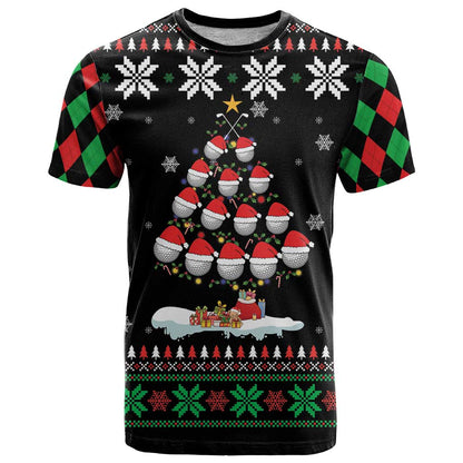 Golf Christmas Tree Snow T-Shirt Graphic Tee