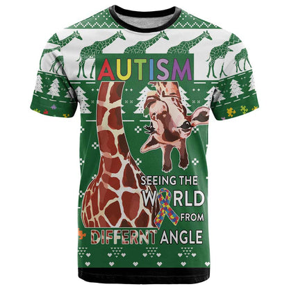 Giraffe Autism T-Shirt Seeing The World From Different Angles Graphic Tee