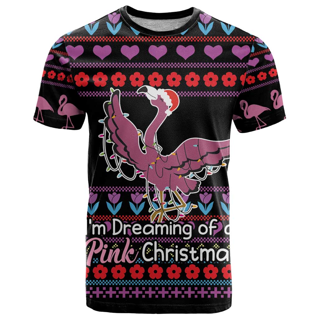 Flamingo Im Dreaming Of A Pink Christmas T-Shirt Graphic Tee