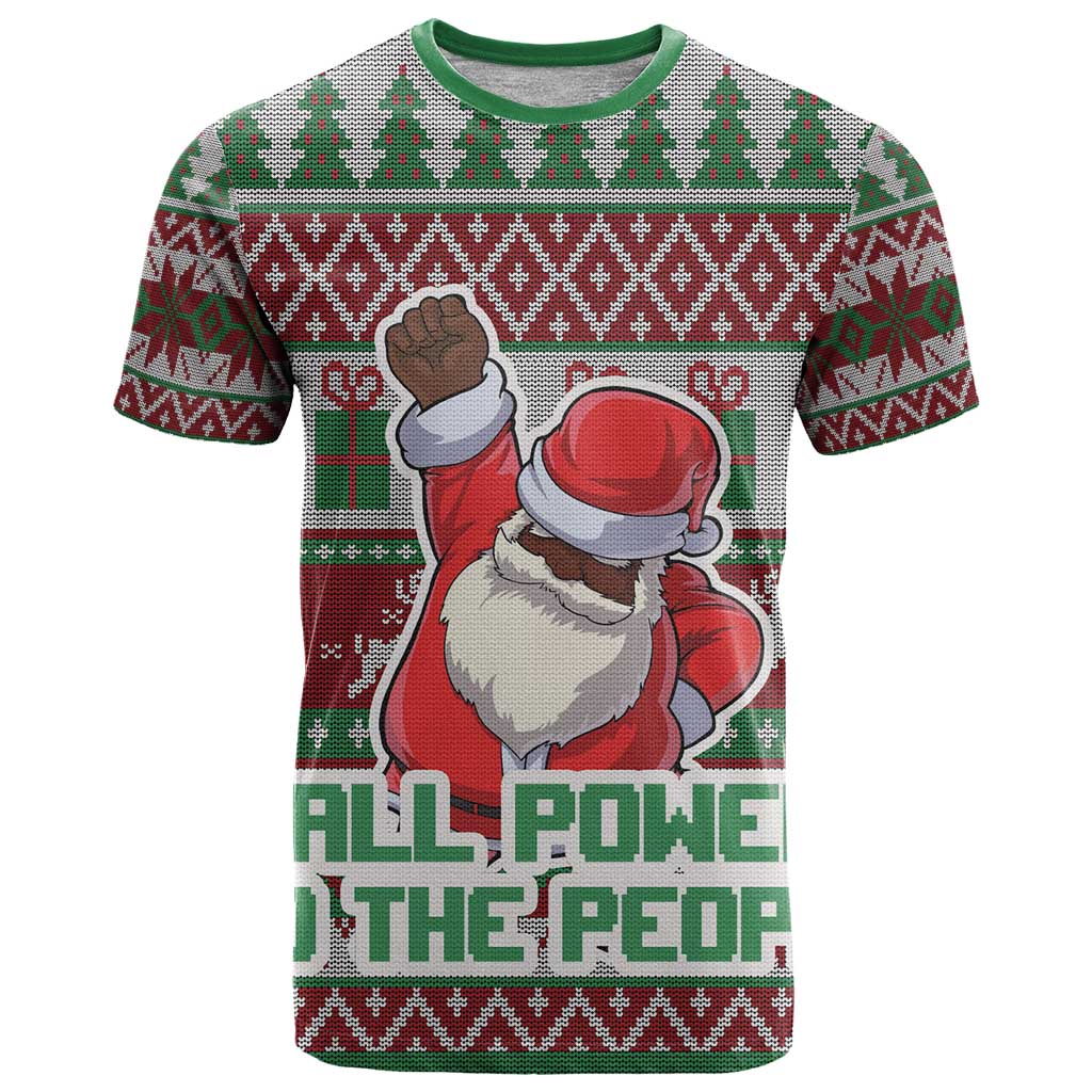 Africa Christmas Black Santa Fist T-Shirt All Power to the People Graphic Tee