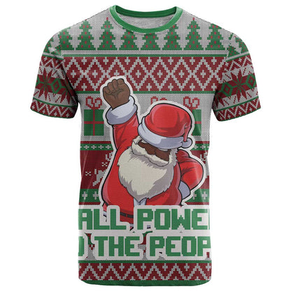 Africa Christmas Black Santa Fist T-Shirt All Power to the People Graphic Tee