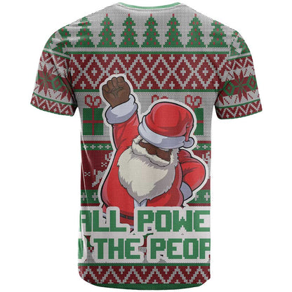 Africa Christmas Black Santa Fist T-Shirt All Power to the People Graphic Tee