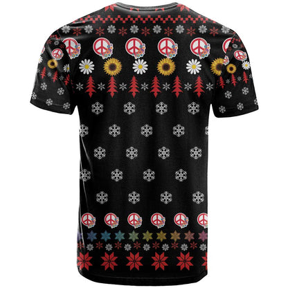 Hippie Xmas T-Shirt Hippie Flower Christmas Tree Graphic Tee