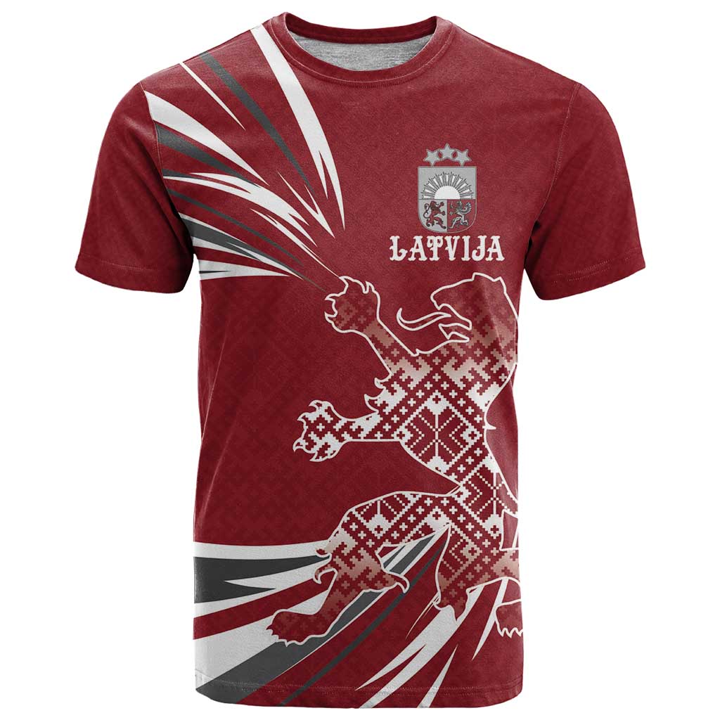 Latvia T-Shirt Latvian Lion Traditional Pattern Graphic Tee