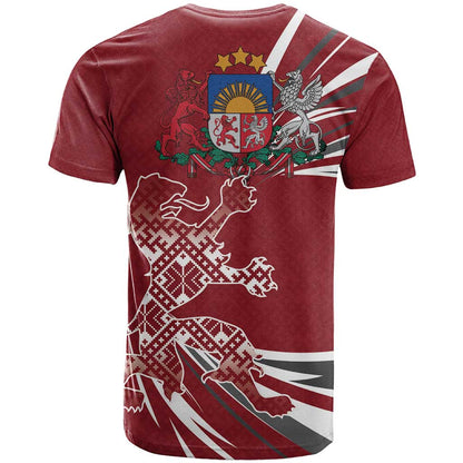 Latvia T-Shirt Latvian Lion Traditional Pattern Graphic Tee