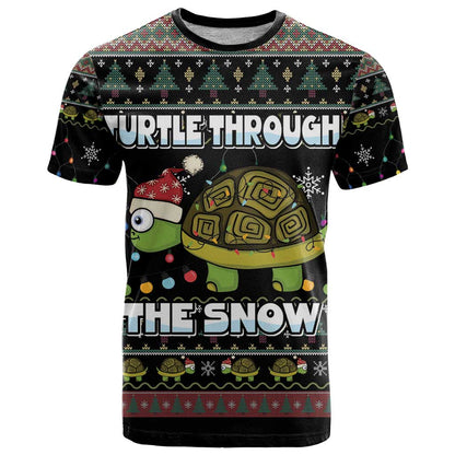 Turtle Through The Snow Christmas T-Shirt Graphic Tee