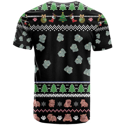 Christmas Become Ungovernable Moo Deng T-Shirt Humor Cute Baby Hippo Joke Graphic Tee