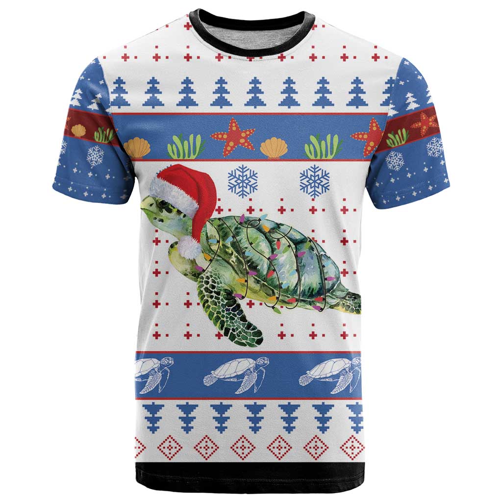Turtle Xmas T-Shirt Green Sea Turtle Merry Christmas Graphic Tee