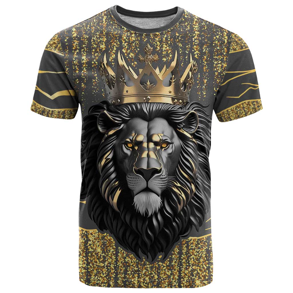 Personalized Black and Gold Lion T-Shirt King Africa Graphic Tee