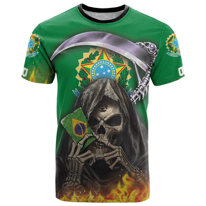 Brazil Hoodie T-Shirt Brazil Reaper Skull Fire Graphic Tee