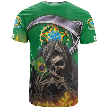 Brazil Hoodie T-Shirt Brazil Reaper Skull Fire Graphic Tee
