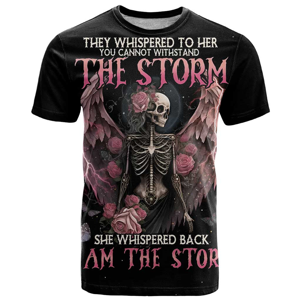 I Am The Storm Skeleton Roses Wings T-Shirt Skull Art Graphic Tee