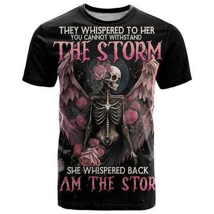 I Am The Storm Skeleton Roses Wings T-Shirt Skull Art Graphic Tee