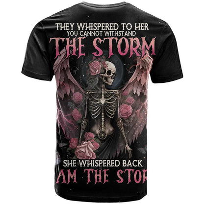 I Am The Storm Skeleton Roses Wings T-Shirt Skull Art Graphic Tee
