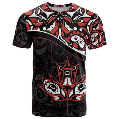 Canada Day T-Shirt Haida Maple Leaf Style Tattoo Black Graphic Tee
