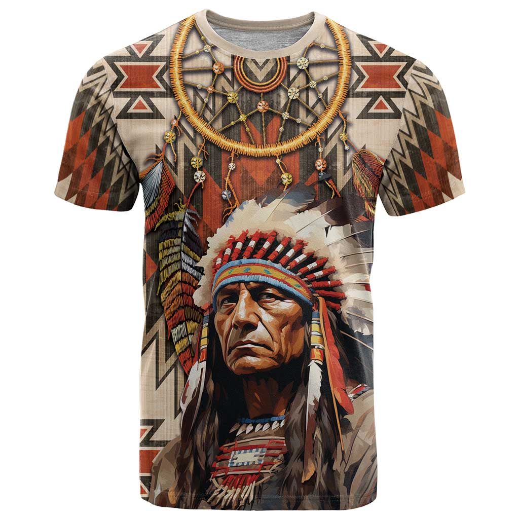 Native American Man T-Shirt Feather Headdress With Dream Catcher Graphic Tee