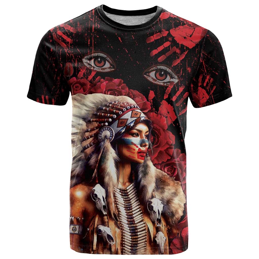 Native American MMIW T-Shirt Red Indian Women With Red Handprint Graphic Tee