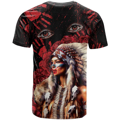 Native American MMIW T-Shirt Red Indian Women With Red Handprint Graphic Tee