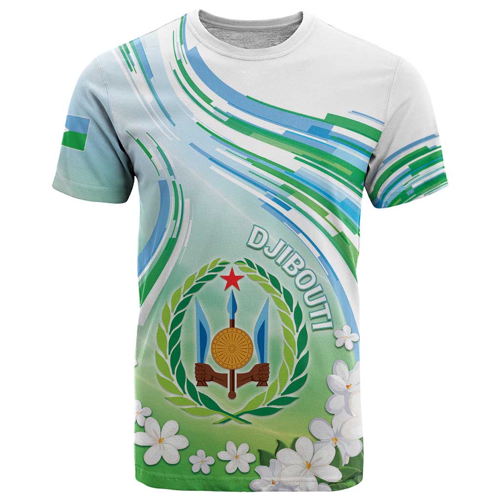Personalised Djibouti T-Shirt Jabuuti Emblem With Jasmine Graphic Tee