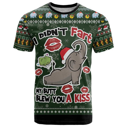 Elephant I Didnt Fart My Butt Blew You A Kiss T-Shirt Elephant Christmas Graphic Tee