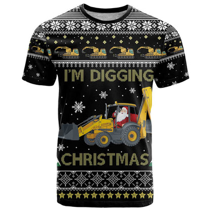 Im Digging Christmas T-Shirt Tractor Santa Claus Graphic Tee