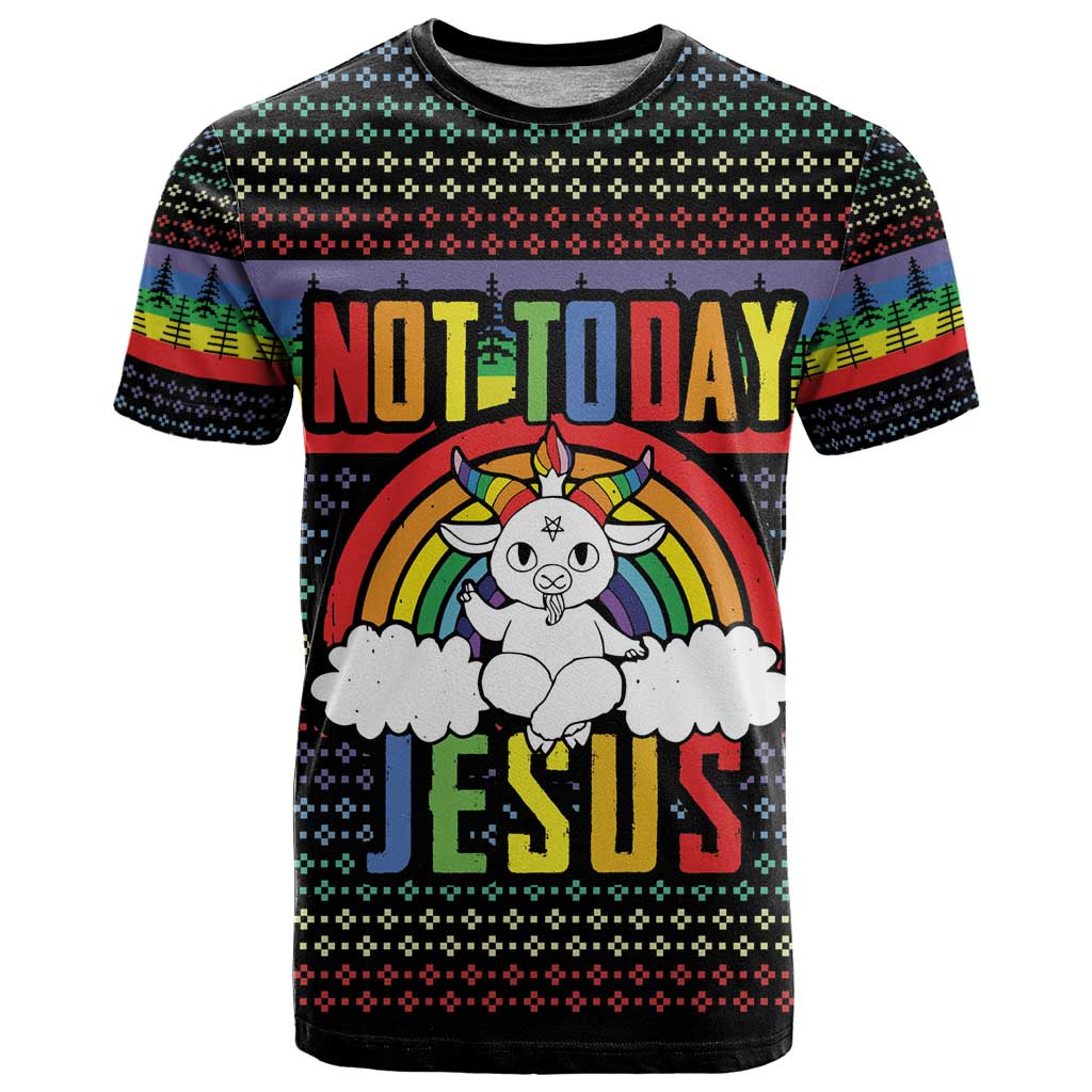 LGBT Not Today Jesus T-Shirt Rainbow Christmas Graphic Tee