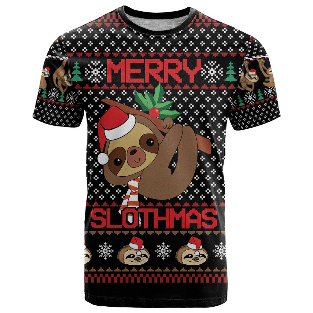 Merry Slothmas T-Shirt Cute Sloth Christmas Graphic Tee