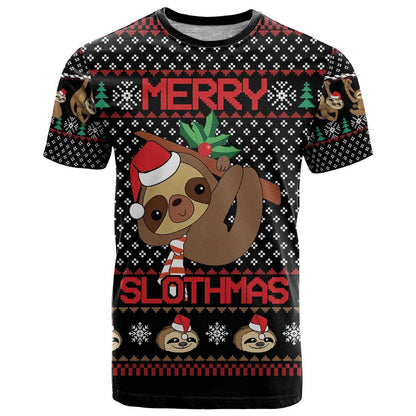 Merry Slothmas T-Shirt Cute Sloth Christmas Graphic Tee