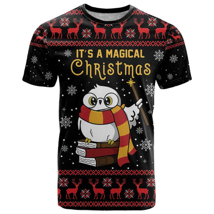 Magical Christmas T-Shirt Owl Book Xmas Graphic Tee