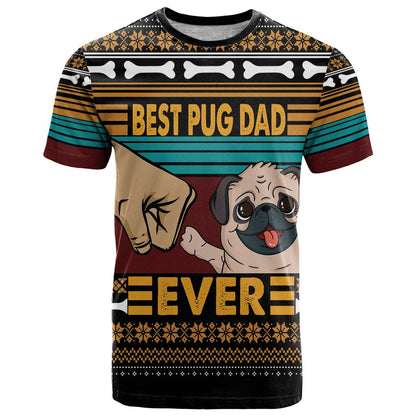 Best Pug Dad Ever T-Shirt Pug Dog Christmas Awesome Dad Graphic Tee
