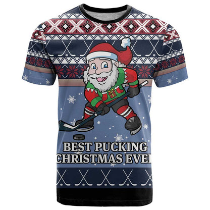 Santa Hockey Best Pucking Christmas T-Shirt Graphic Tee