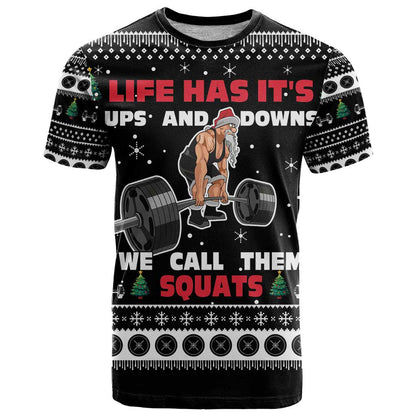 Santa Claus Love Gym T-Shirt Christmas Santa Does Weightlifting Graphic Tee