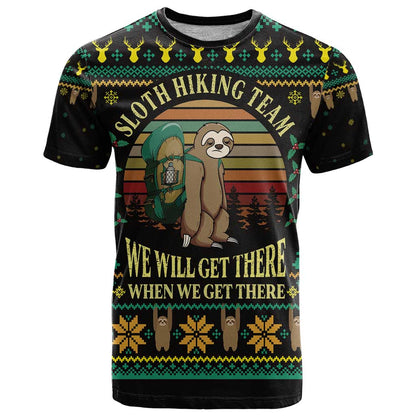 Sloth Team Christmas Holiday T-Shirt Sloth Hiking Team Graphic Tee