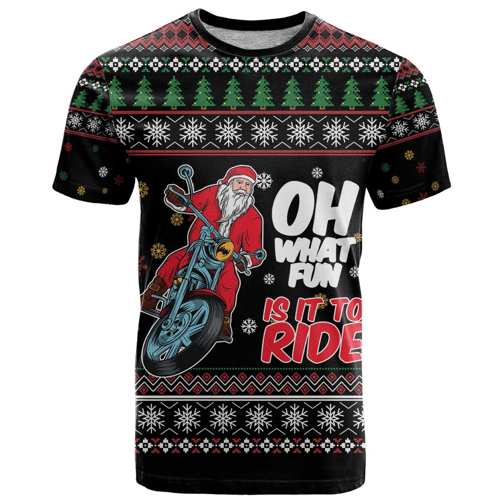 Santa And Motor T-Shirt Santa Claus And Joy On A Motorcycle Graphic Tee