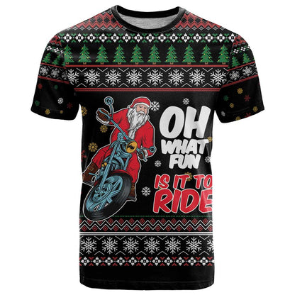 Santa And Motor T-Shirt Santa Claus And Joy On A Motorcycle Graphic Tee